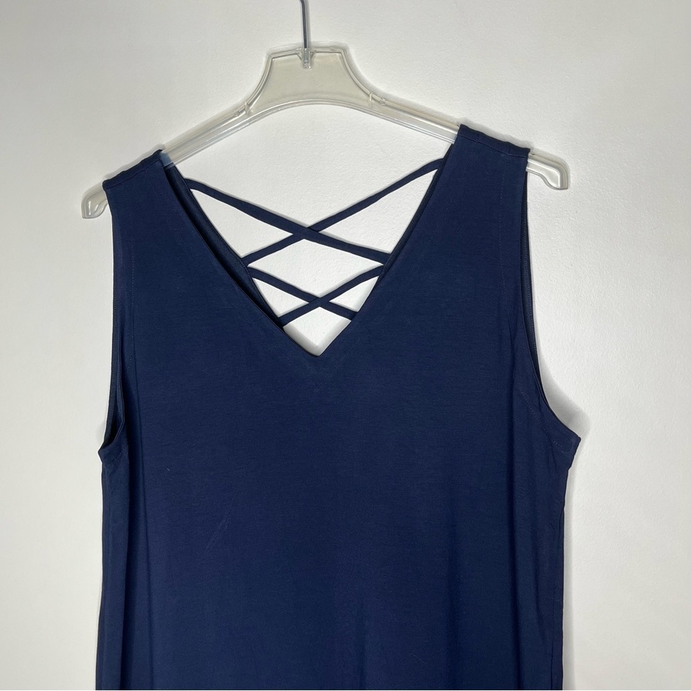 NWT LOFT Plus Shift Navy/Red Sleeveless V Neck Cross Straps Back Dress SZ 20/22 - Picture 10 of 12